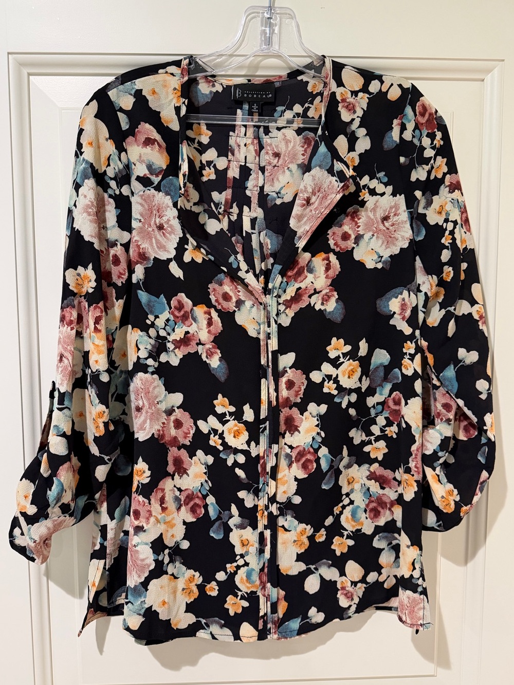Bobeau Black Floral V-Neck Blouse Size Small